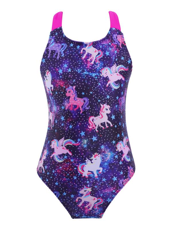 Kids Girls Sleeveless Unicorn Pattern One-Piece Swimsuit thumb