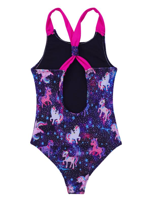Kids Girls Sleeveless Unicorn Pattern One-Piece Swimsuit thumb