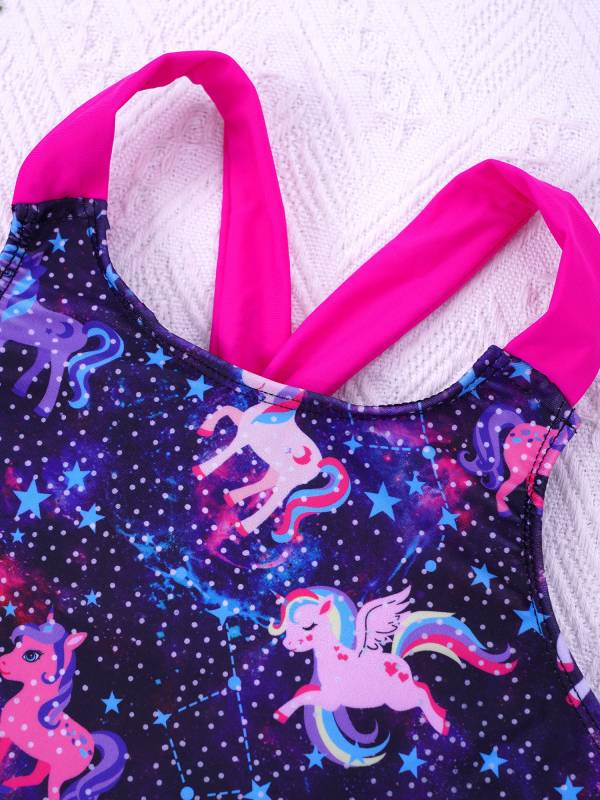 Kids Girls Sleeveless Unicorn Pattern One-Piece Swimsuit thumb