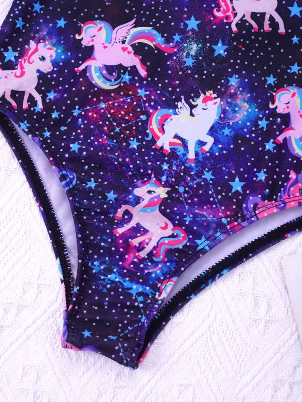 Kids Girls Sleeveless Unicorn Pattern One-Piece Swimsuit thumb