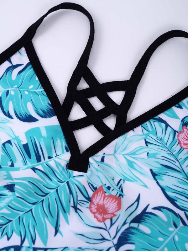 Kids Girls 3Pcs Floral Printed Tankini with Shorts Swimsuit Set thumb
