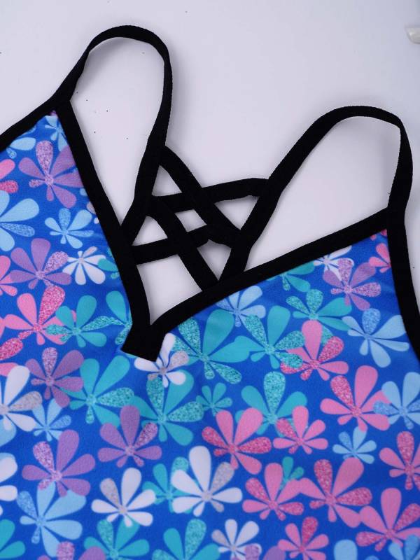 Kids Girls 3Pcs Floral Printed Tankini with Shorts Swimsuit Set thumb