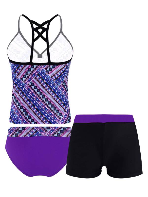 Kids Girls 3Pcs Floral Printed Tankini with Shorts Swimsuit Set thumb