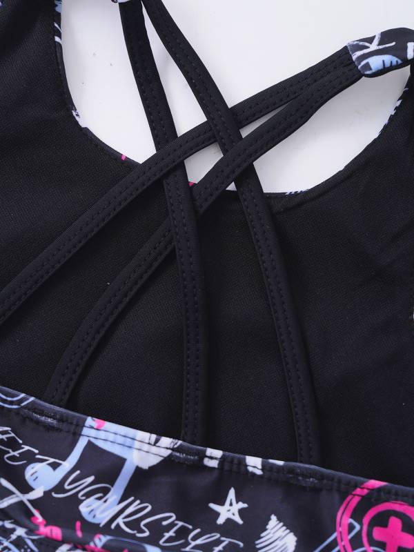 Girls Two Pieces Sleeveless Crisscross Back Swimsuit Set thumb