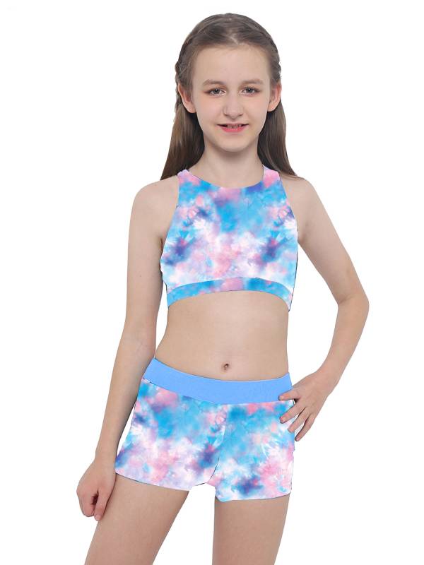 Girls Two Pieces Sleeveless Crisscross Back Swimsuit Set thumb