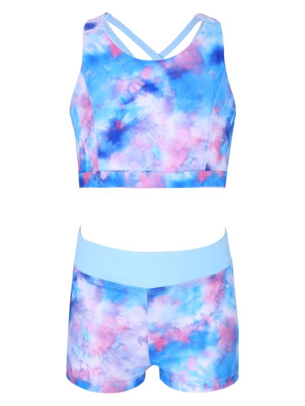 Girls Two Pieces Sleeveless Crisscross Back Swimsuit Set thumb