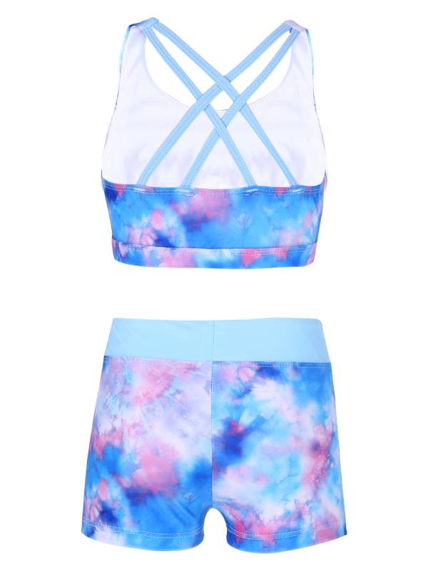 Girls Two Pieces Sleeveless Crisscross Back Swimsuit Set thumb