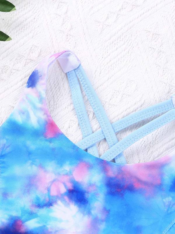 Girls Two Pieces Sleeveless Crisscross Back Swimsuit Set thumb