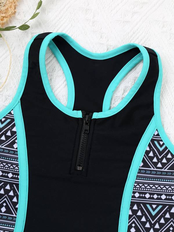 Kids Girls 2pcs Sleeveless Bodysuit and Boyshorts Swimsuit Set thumb