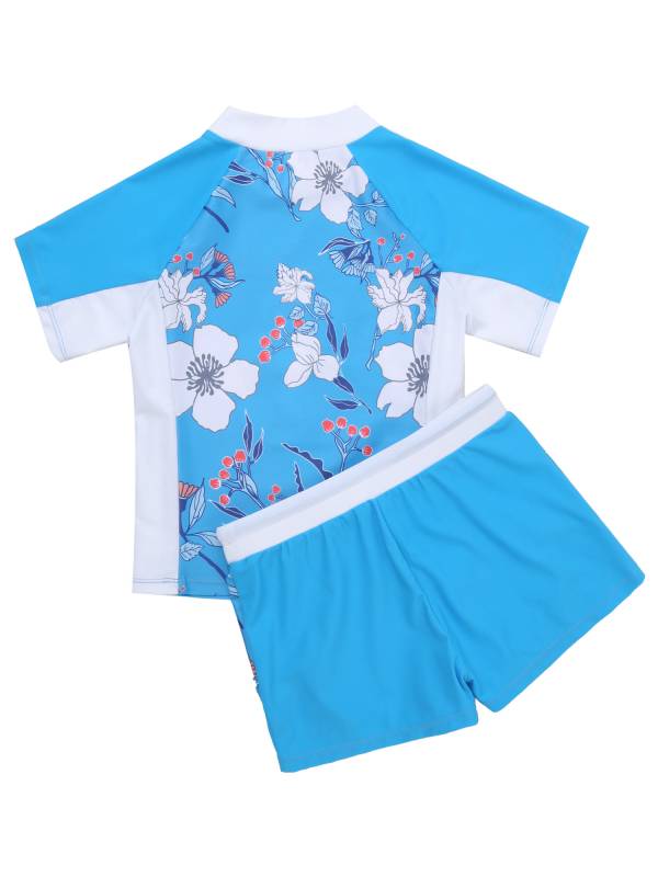 Kids Girls 2pcs Tropical Floral Print Top and Shorts Swimsuit Set thumb