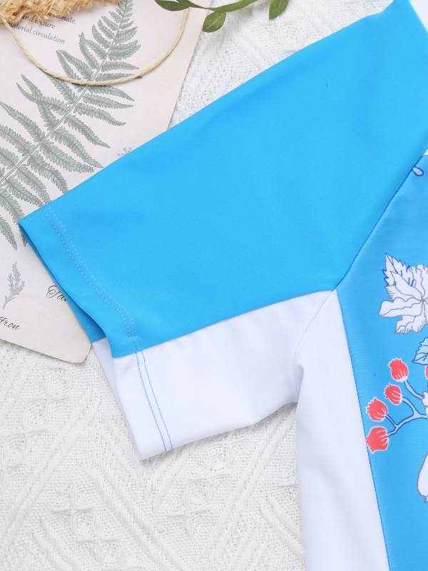 Kids Girls 2pcs Tropical Floral Print Top and Shorts Swimsuit Set thumb