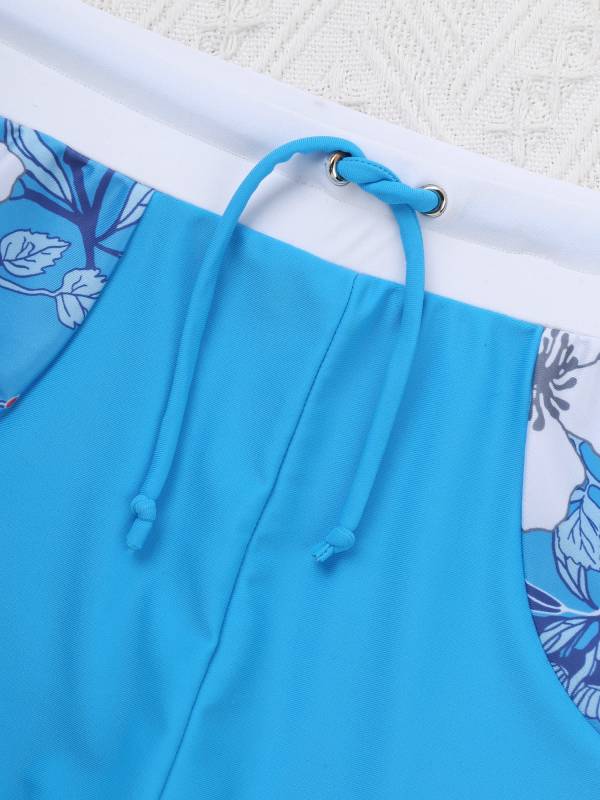 Kids Girls 2pcs Tropical Floral Print Top and Shorts Swimsuit Set thumb