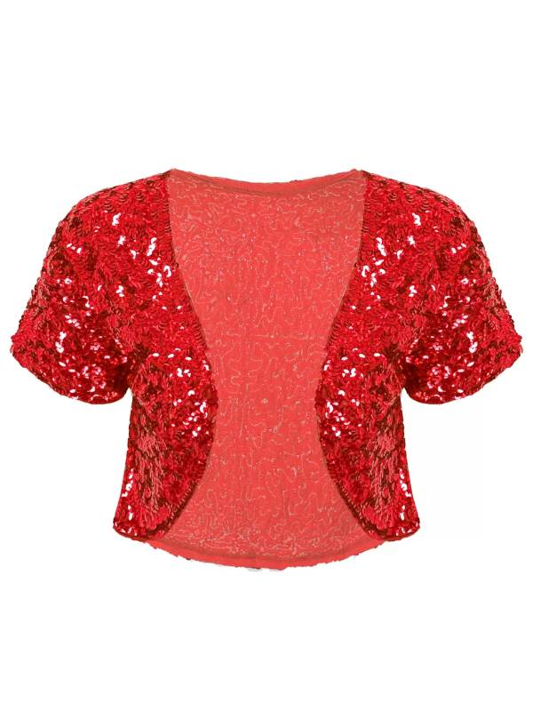 Women Sequin Cropped Jacket Shrug Glitter Waistcoat Cardigan thumb