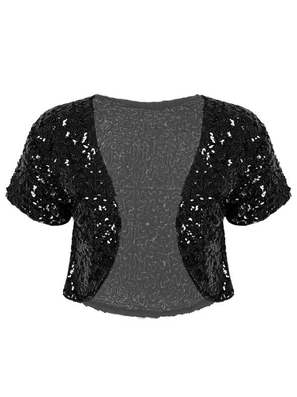Women Sequin Cropped Jacket Shrug Glitter Waistcoat Cardigan thumb