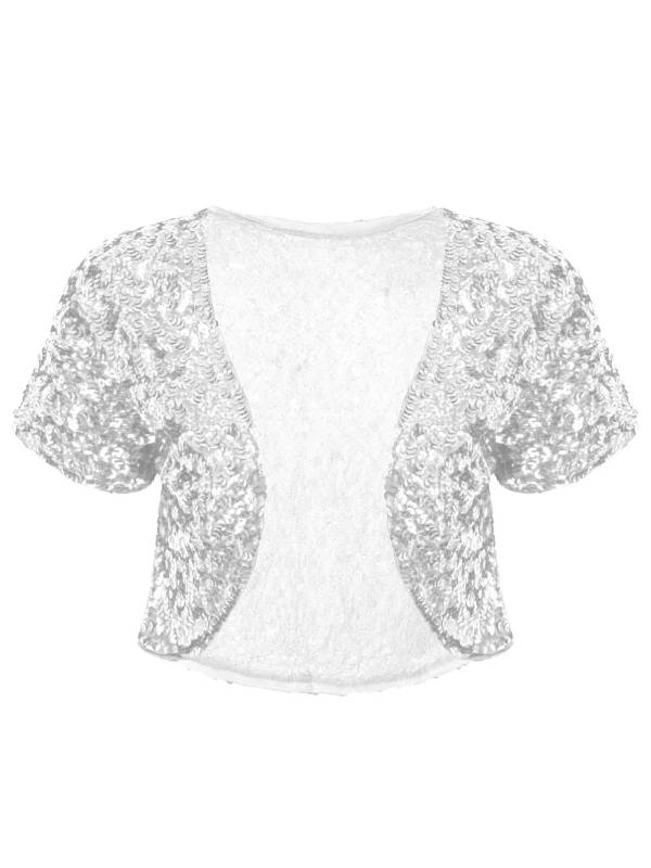 Women Sequin Cropped Jacket Shrug Glitter Waistcoat Cardigan thumb