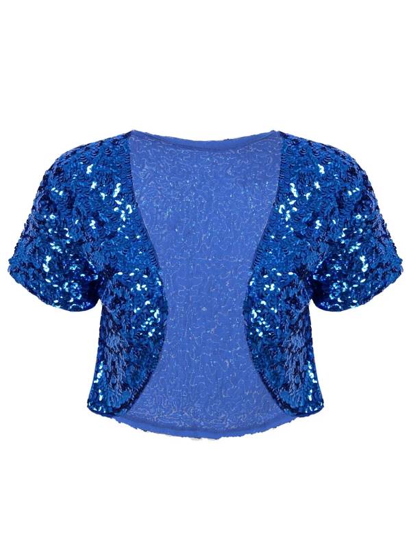 Women Sequin Cropped Jacket Shrug Glitter Waistcoat Cardigan thumb