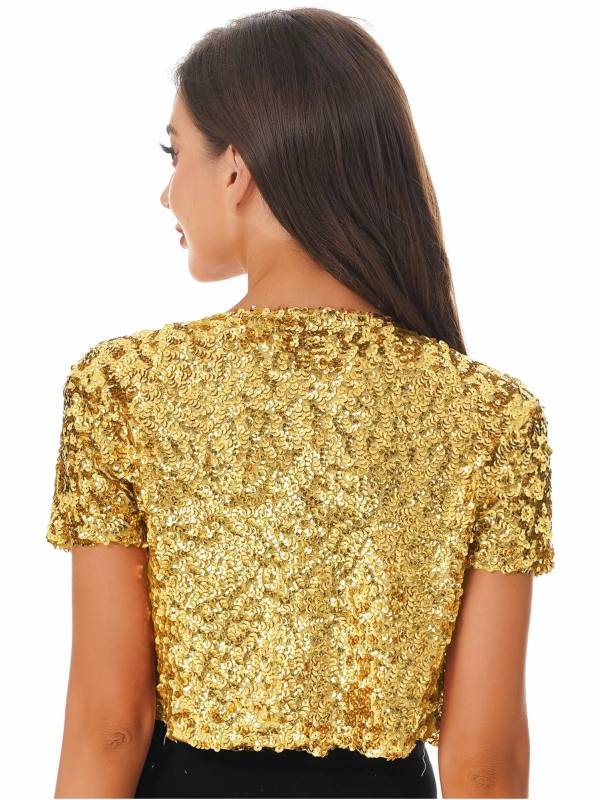 Women Sequin Cropped Jacket Shrug Glitter Waistcoat Cardigan thumb