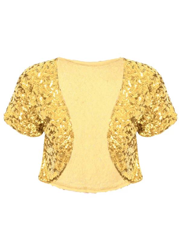 Women Sequin Cropped Jacket Shrug Glitter Waistcoat Cardigan thumb