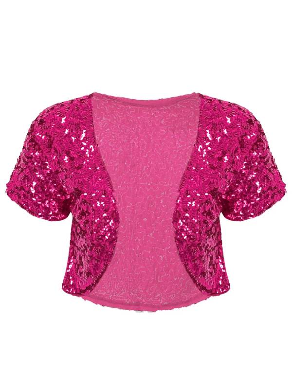 Women Sequin Cropped Jacket Shrug Glitter Waistcoat Cardigan thumb