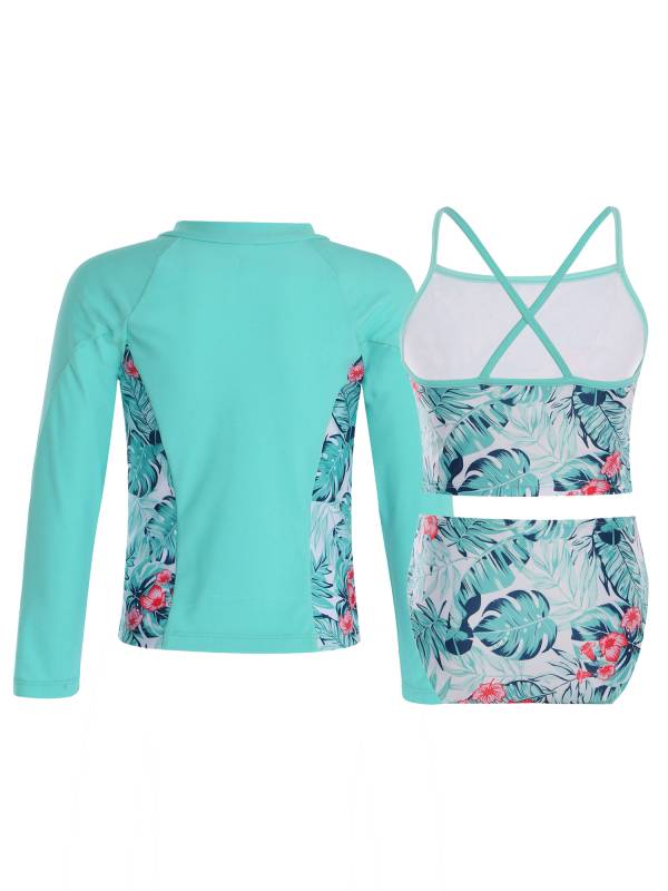 Kids Girls 3Pcs Butterfly Tankini and Rash Guard Swimsuit Set thumb