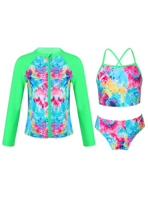 Kids Girls 3Pcs Butterfly Tankini and Rash Guard Swimsuit Set thumb