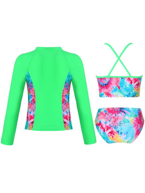 Kids Girls 3Pcs Butterfly Tankini and Rash Guard Swimsuit Set thumb