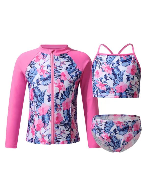 Kids Girls 3Pcs Butterfly Tankini and Rash Guard Swimsuit Set thumb