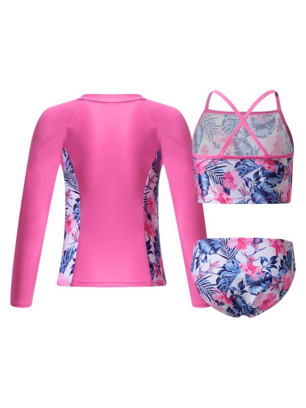 Kids Girls 3Pcs Butterfly Tankini and Rash Guard Swimsuit Set thumb