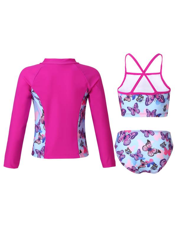 Kids Girls 3Pcs Butterfly Tankini and Rash Guard Swimsuit Set thumb