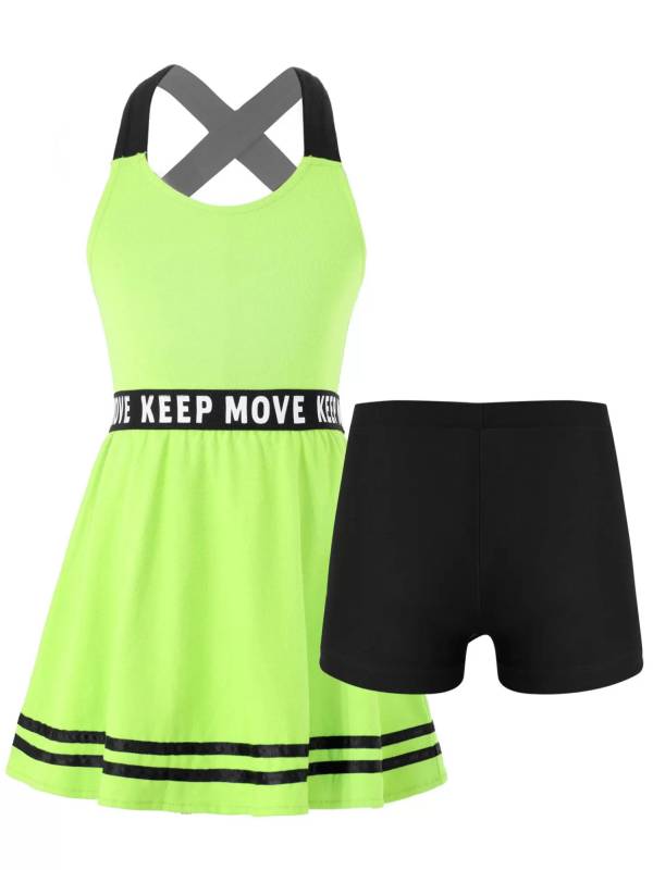 Kids Girls 2Pcs Sleeveless A-line Dress with Shorts Sport Set thumb