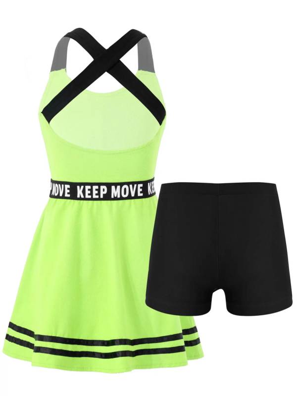 Kids Girls 2Pcs Sleeveless A-line Dress with Shorts Sport Set thumb