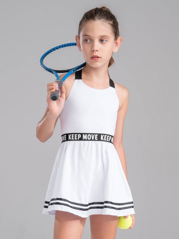 Kids Girls 2Pcs Sleeveless A-line Dress with Shorts Sport Set thumb