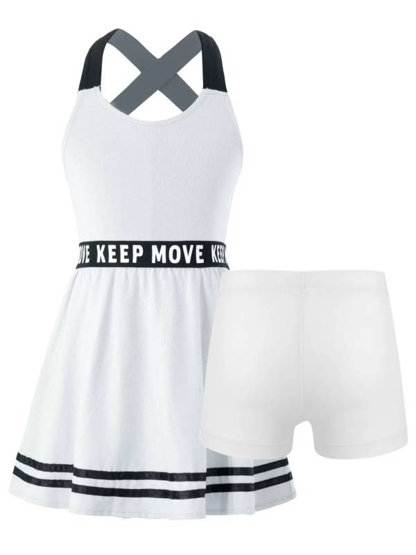 Kids Girls 2Pcs Sleeveless A-line Dress with Shorts Sport Set thumb