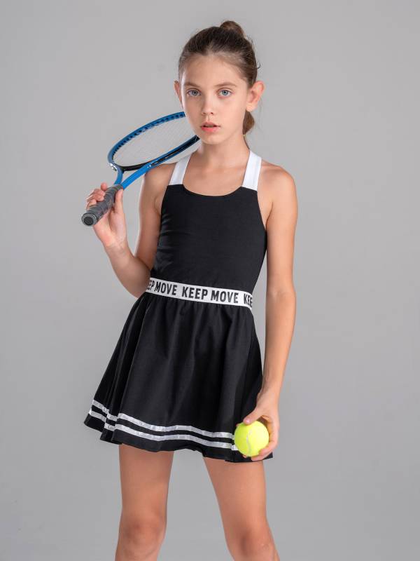 Kids Girls 2Pcs Sleeveless A-line Dress with Shorts Sport Set thumb