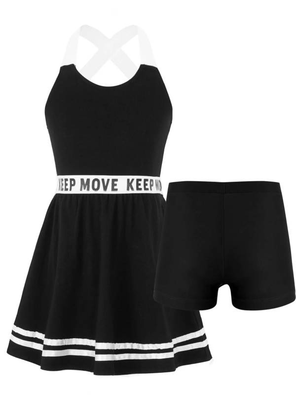 Kids Girls 2Pcs Sleeveless A-line Dress with Shorts Sport Set thumb
