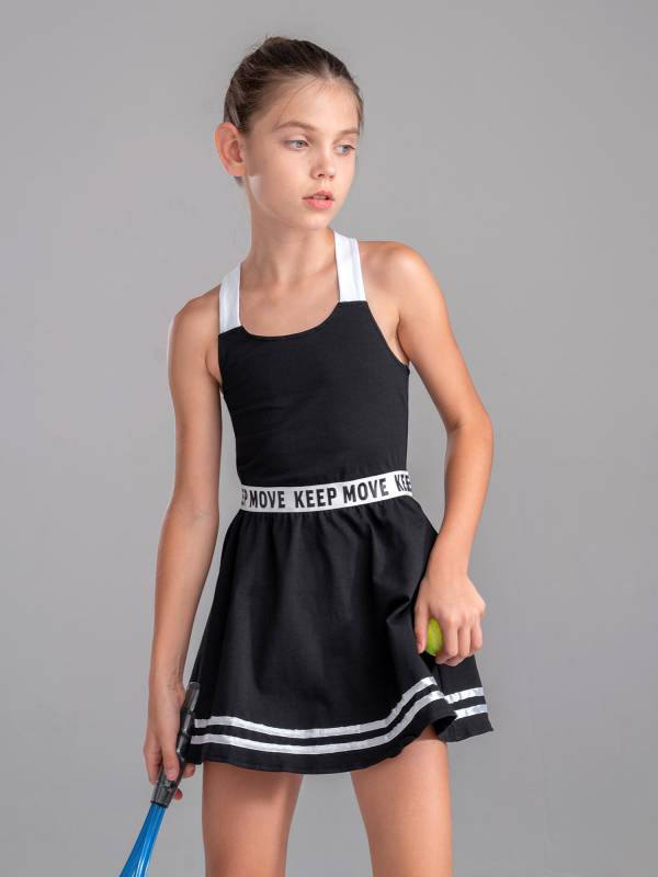 Kids Girls 2Pcs Sleeveless A-line Dress with Shorts Sport Set thumb
