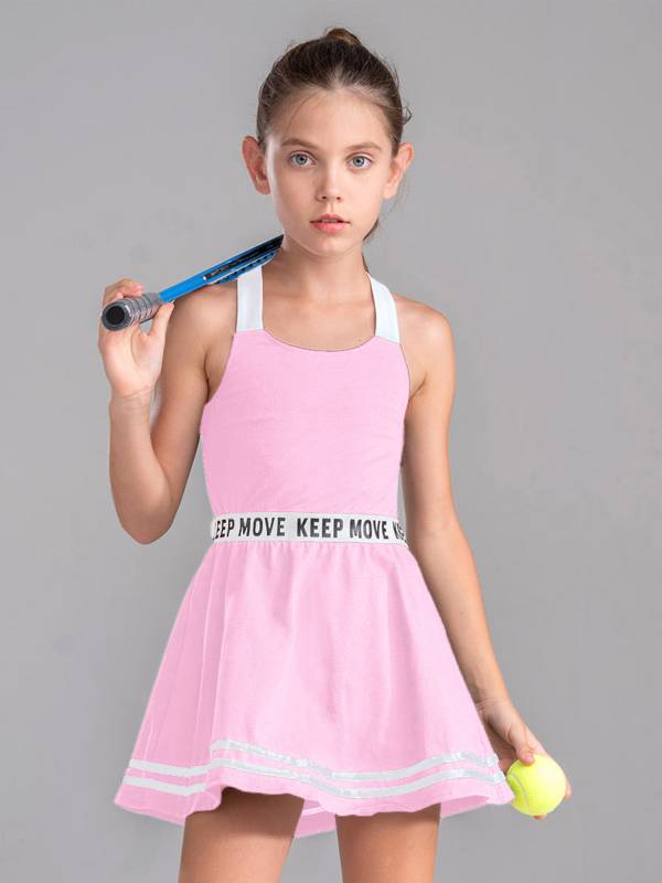 Kids Girls 2Pcs Sleeveless A-line Dress with Shorts Sport Set thumb