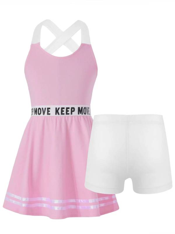 Kids Girls 2Pcs Sleeveless A-line Dress with Shorts Sport Set thumb