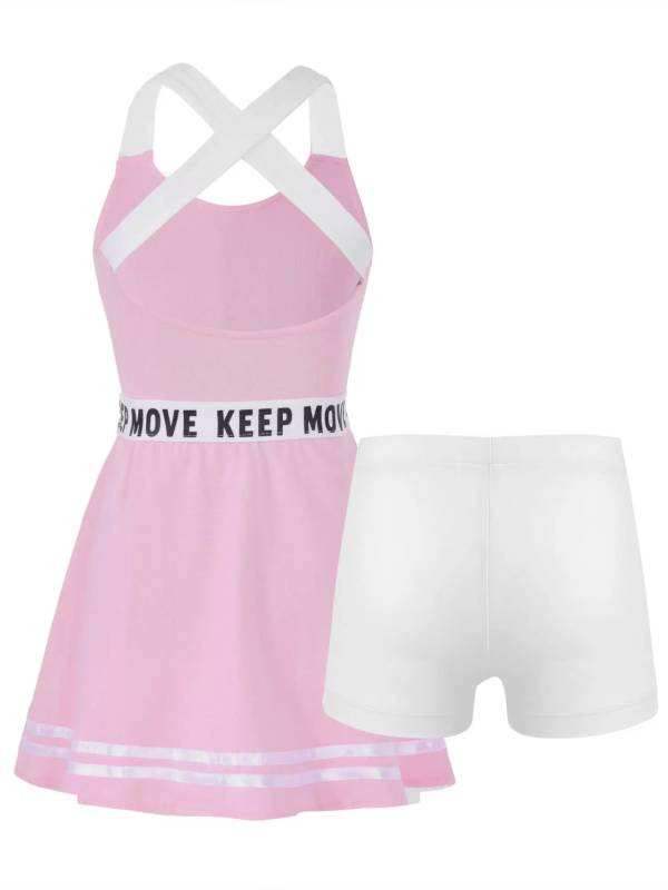 Kids Girls 2Pcs Sleeveless A-line Dress with Shorts Sport Set thumb