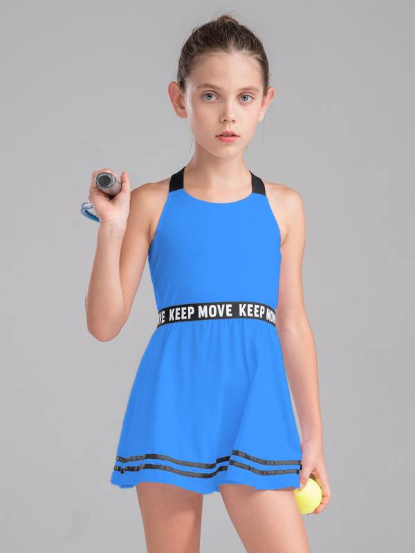 Kids Girls 2Pcs Sleeveless A-line Dress with Shorts Sport Set thumb
