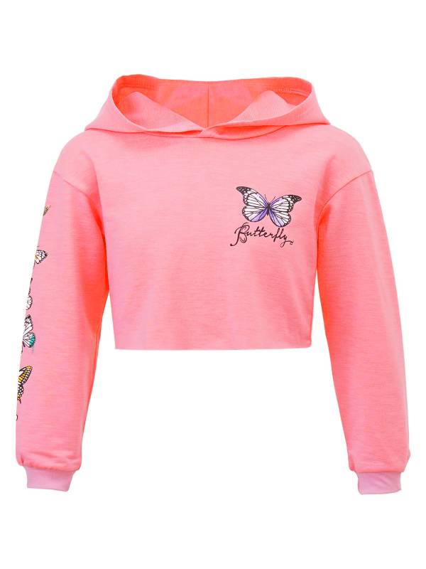 Kids Girls Long Sleeves Butterfly Print Cropped Hoodies thumb