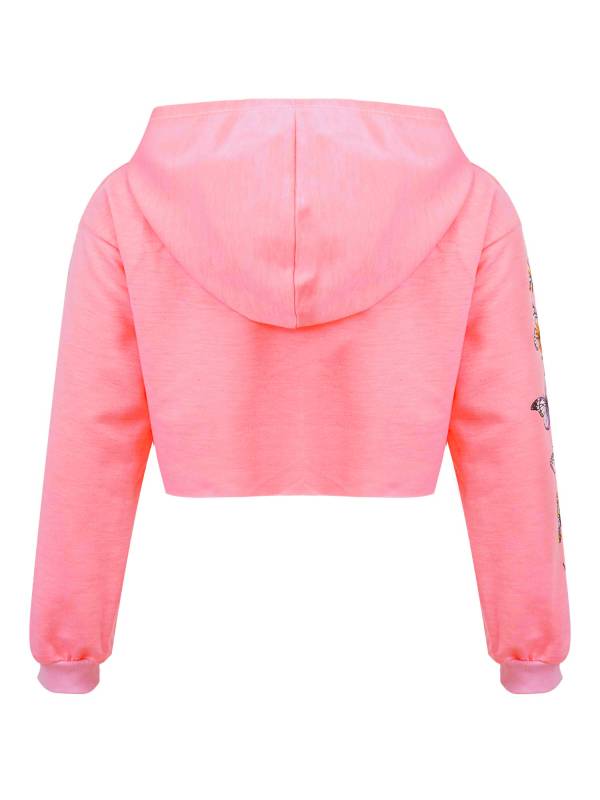 Kids Girls Long Sleeves Butterfly Print Cropped Hoodies thumb