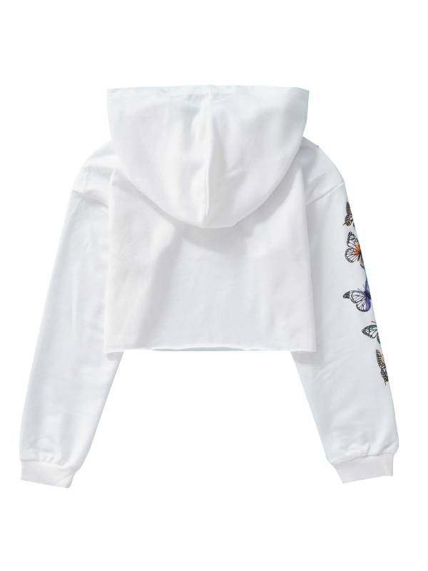 Kids Girls Long Sleeves Butterfly Print Cropped Hoodies thumb