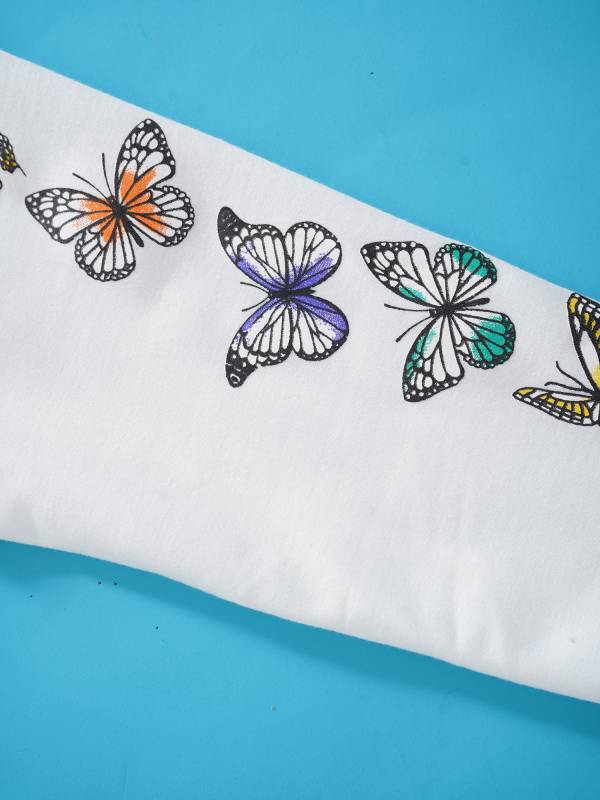 Kids Girls Long Sleeves Butterfly Print Cropped Hoodies thumb