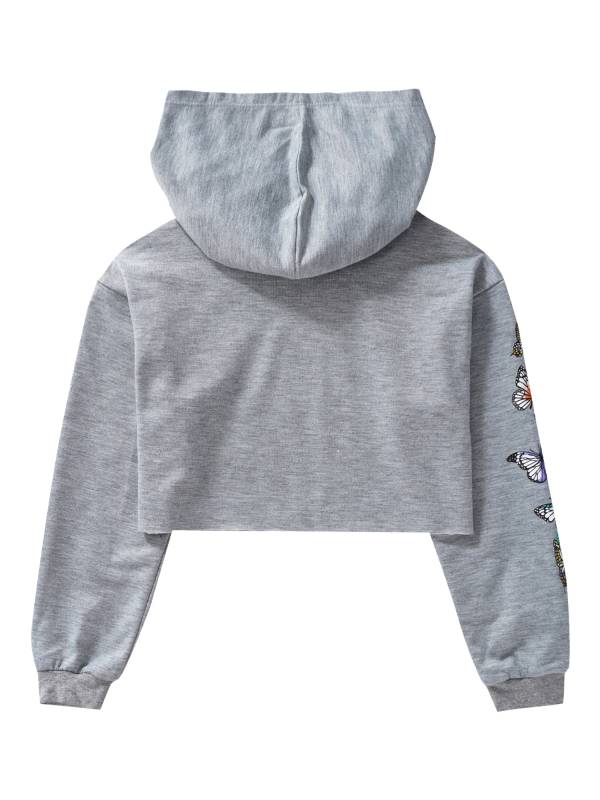 Kids Girls Long Sleeves Butterfly Print Cropped Hoodies thumb