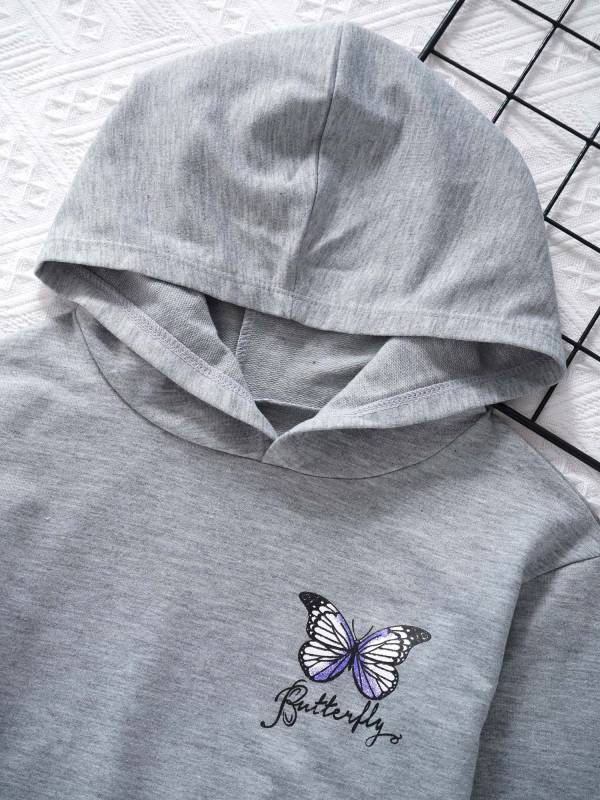 Kids Girls Long Sleeves Butterfly Print Cropped Hoodies thumb
