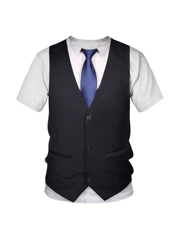 Men 2-in-1 Tuxedo Tie Print Short-sleeve T-Shirt thumb
