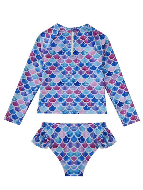 Kids Girls 2pcs Unicorn Print Rash Guard and Briefs Swimsuit Set thumb