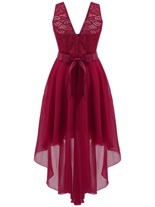 Kids Girls Sleeveless Lace Floral High-Low Chiffon Dress thumb
