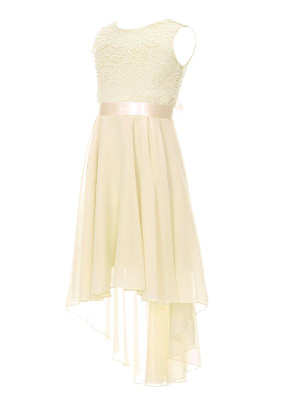 Kids Girls Sleeveless Lace Floral High-Low Chiffon Dress thumb